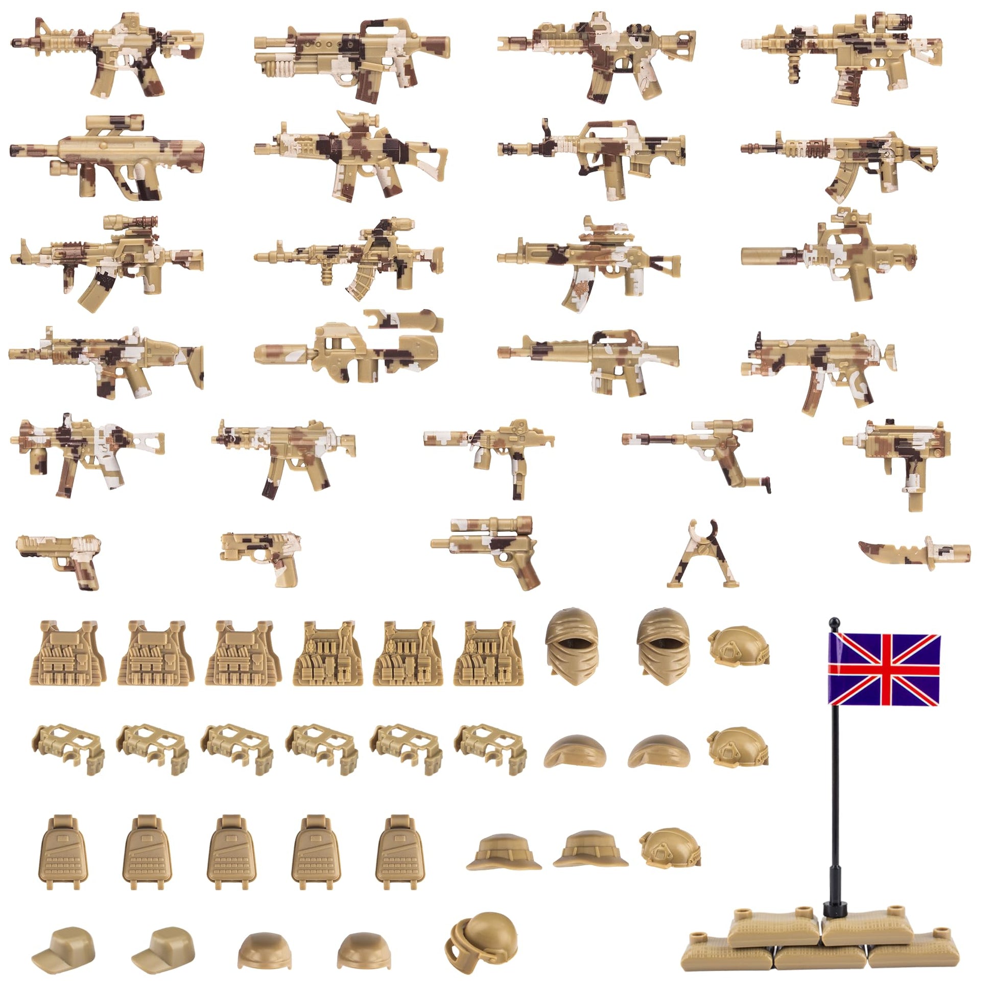 MaozyHomie 63 Pcs Military  Set Accessories U.K Special Forces  Toys Military Equipment Battle Blocks Bricks Compatible with Major Brand  3 Years Old and up