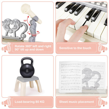 Deao Children'S Piano For Girls, Children'S Musical Piano Keyboard Toys, Electronic Piano Toy With Stool And Microphone, 25 Keys, 22 Songs (White)