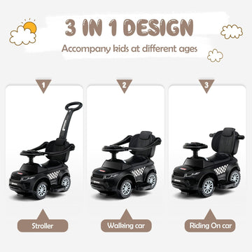 Olakids 4 In 1 Ride On Push Car, Toddlers Stroller Sliding Walking With Horn, Music, Lights, Removable Guardrails And Handle, Underneath Storage, Foot-To-Floor Walker For Boys Girls (Dark)