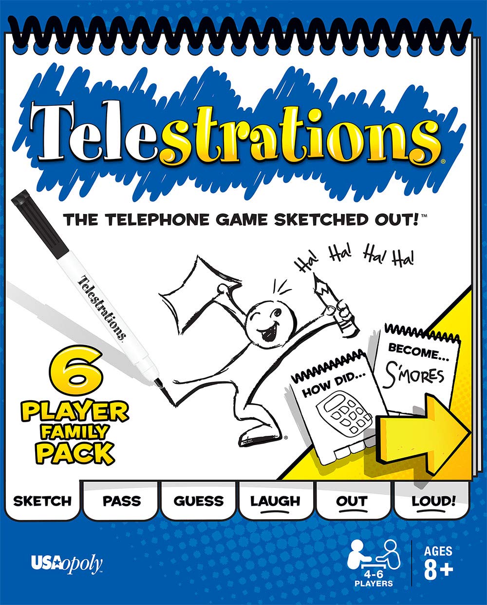 Usaopoly Telestrations Original 6 Player | Family Board Game | A Fun Family Game For Kids And Adults | Family Game Night Just Got Better | The Telephone Game Sketched Out