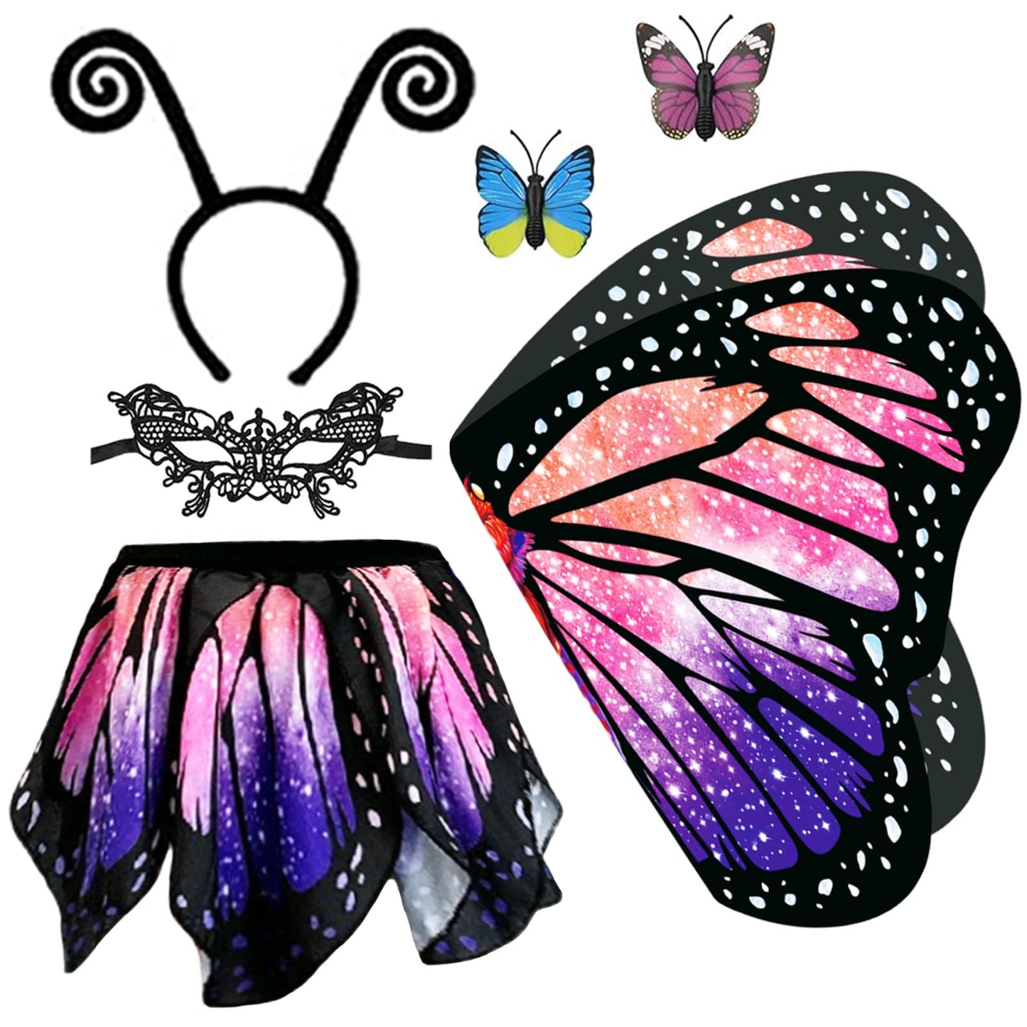 Yamisan Butterfly Costumes For Girls, Kids Fairy Butterfly Wings With Tutu Dress Up For Halloween Party Costume Set - Double Sid
