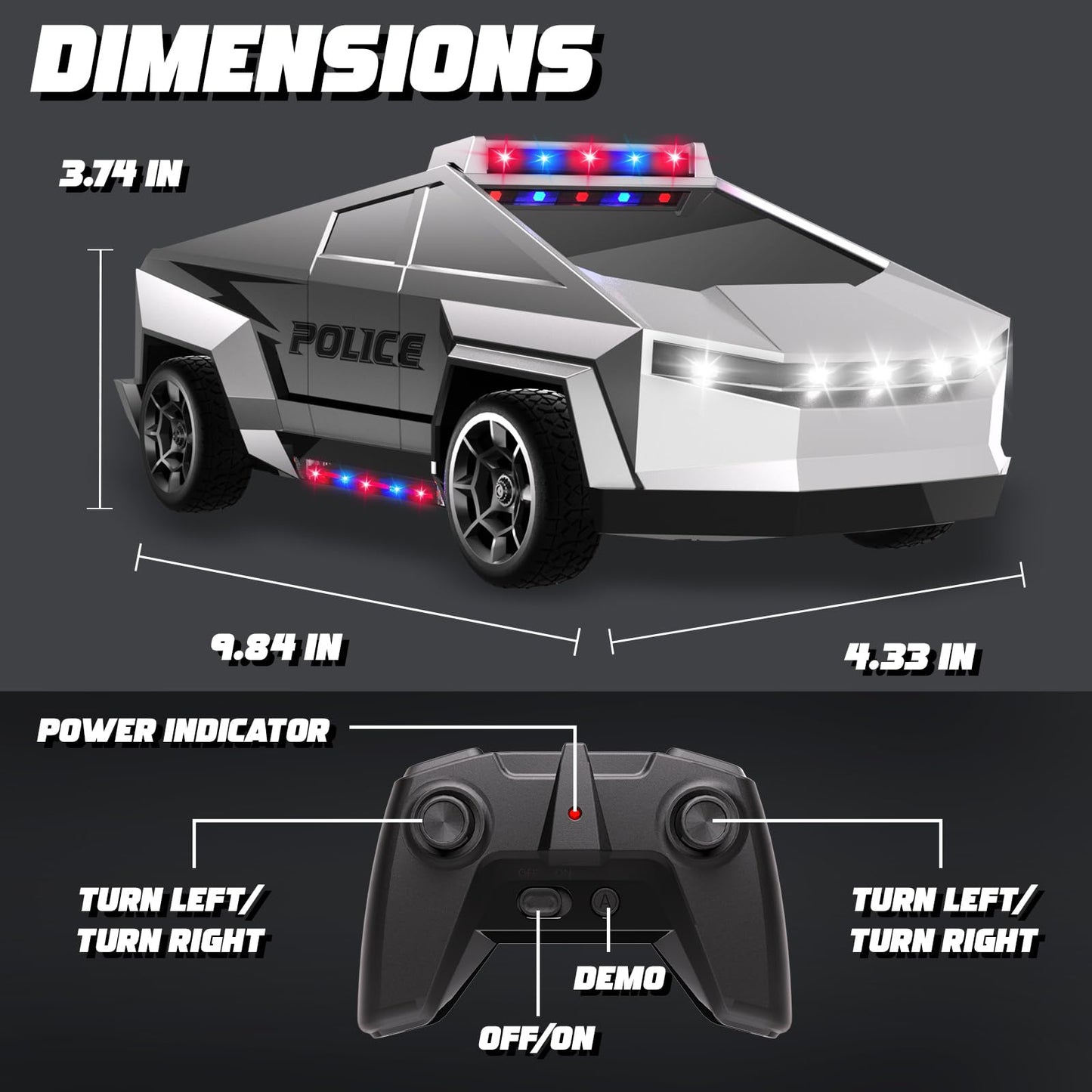 Innofans 1:22 Scale Remote Control Car, All Terrain RC Police Car Toys with 2.4 GHz Remote Control, Toy Trucks for Boys Aged 3 4
