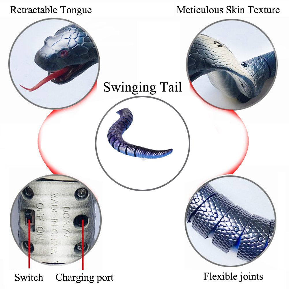 Gawertoy Remote Control Snake Toy For Kids, 17'' Rechargeable Realistic Rc Snake Naja Cobra Toy With Retractable Tongue And Swin