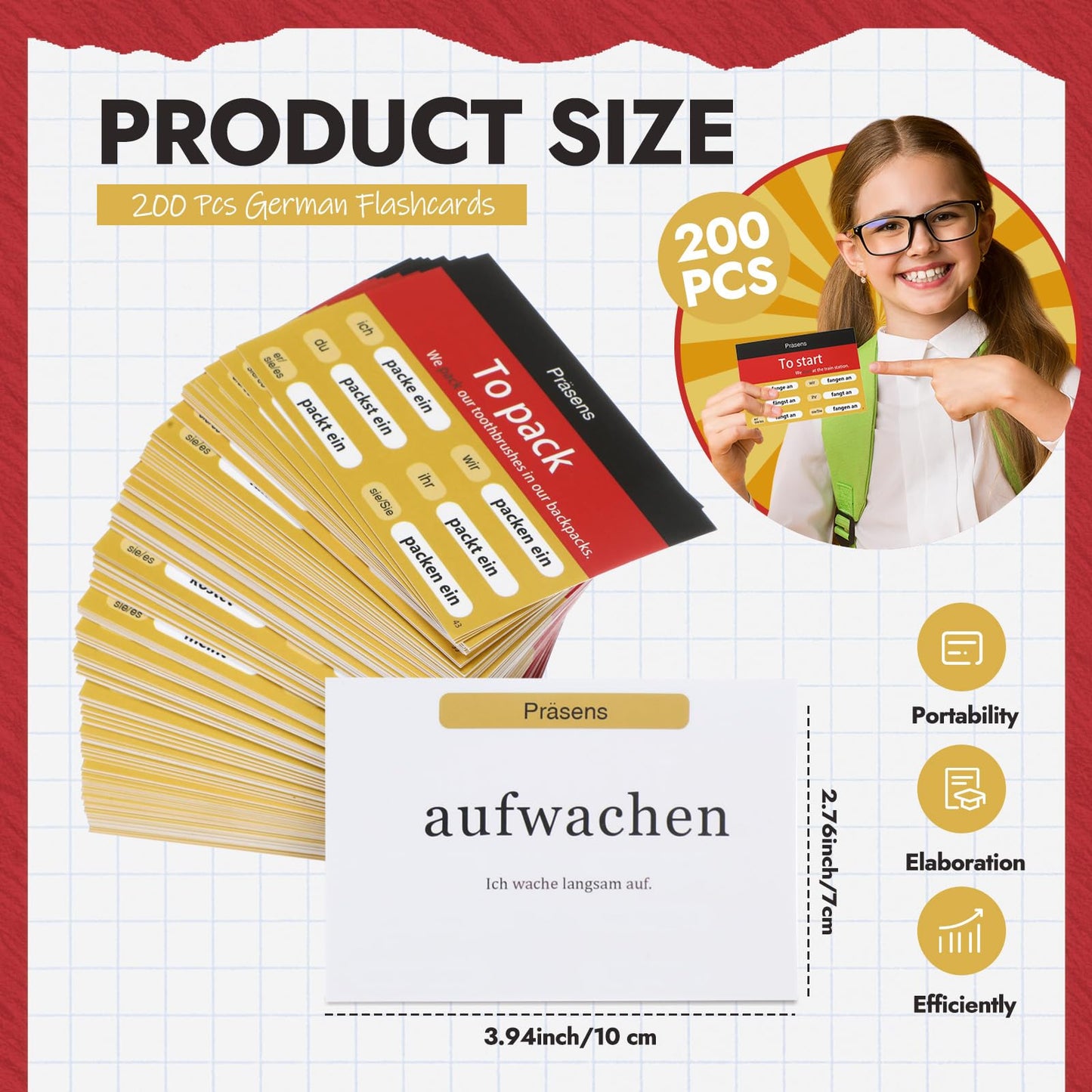 Resurhang German Flashcards - 200 Pcs Verb Conjugation Present Tense Study Cards for Adults & Kids - Paper Material