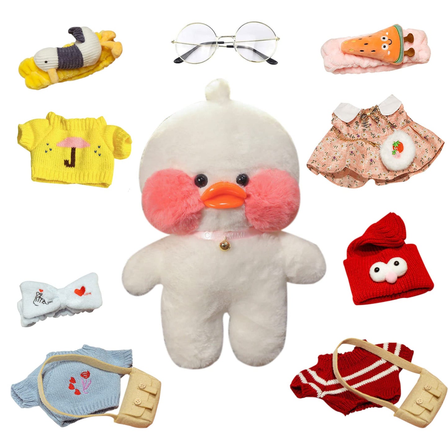 LALAFANFAN Cute Duck Plush Toy Stuffed Animal with 12 Accessories DIY Dress Up Clothes for Kawaii Duck Plush for Kids