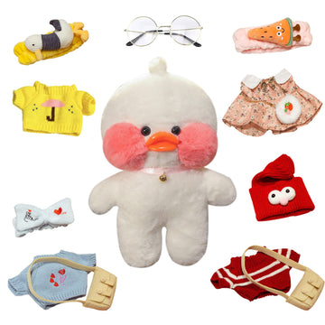 LALAFANFAN Cute Duck Plush Toy Stuffed Animal with 12 Accessories DIY Dress Up Clothes for Kawaii Duck Plush for Kids