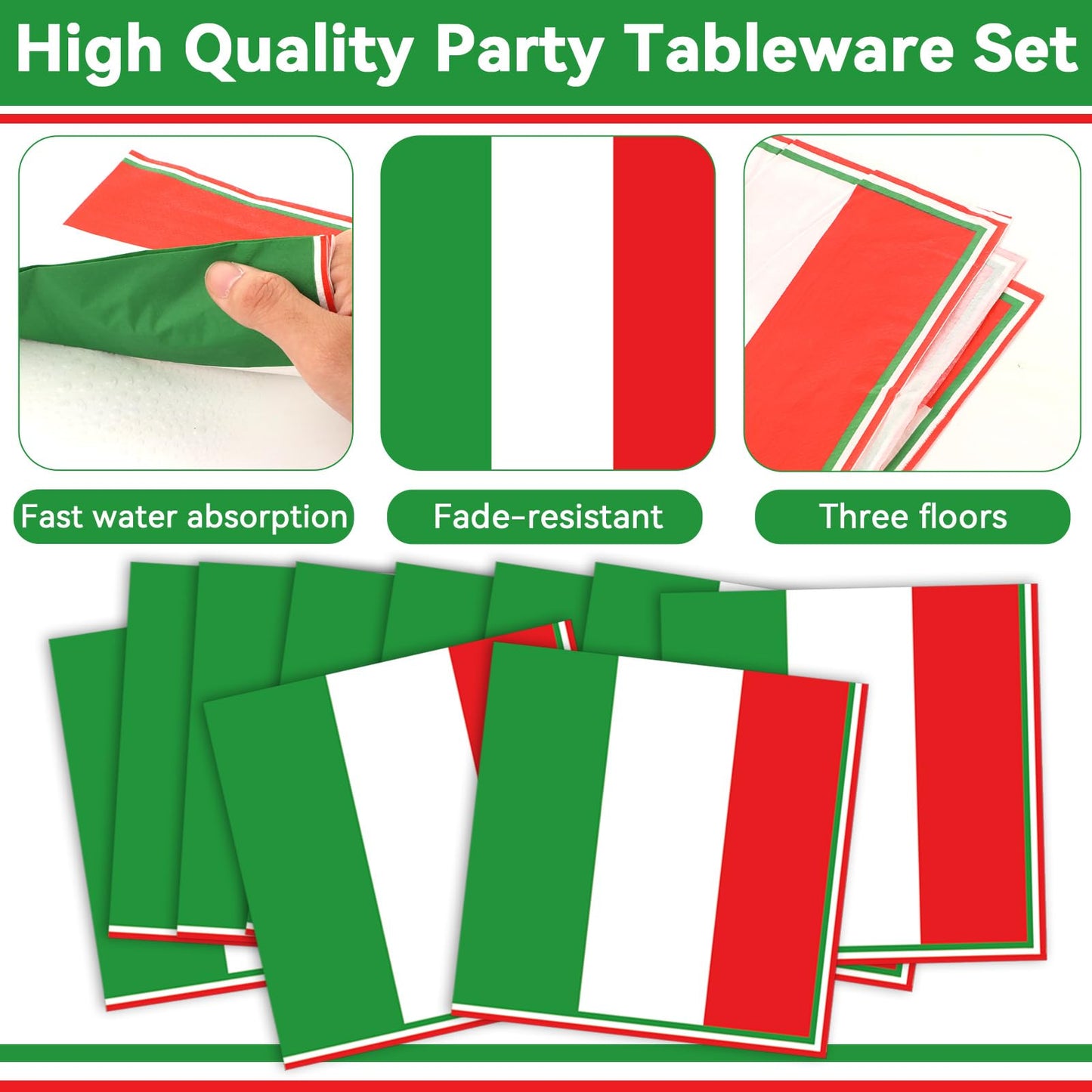 100 Pcs Italian Flag Plates And Napkins Party Supplies Italy Flag Party Tableware Set Italian Flag Red White And Green Party Dec