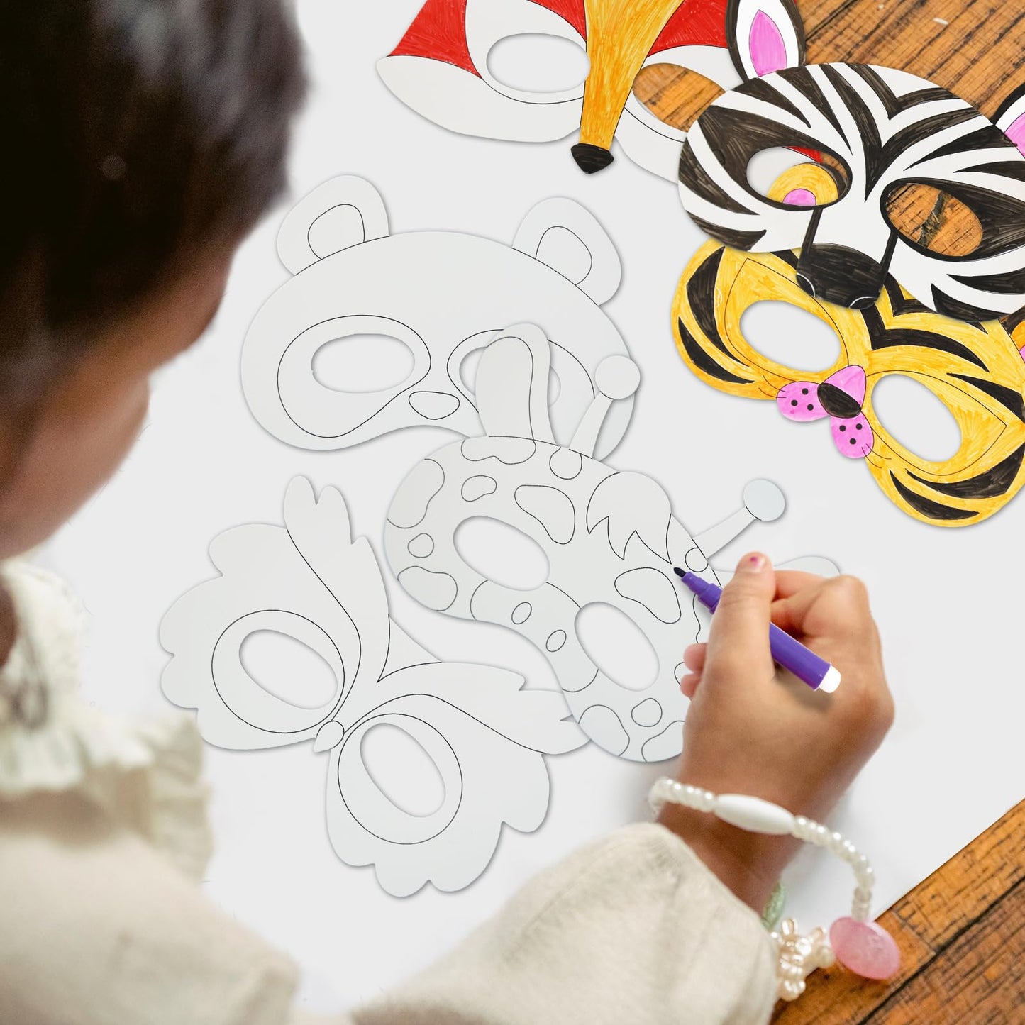 Vkpi 24 Pcs Color Your Own Animal Paper Masks, Coloring Mask Craft Kit For Kids, Birthday Party Favors School Activities