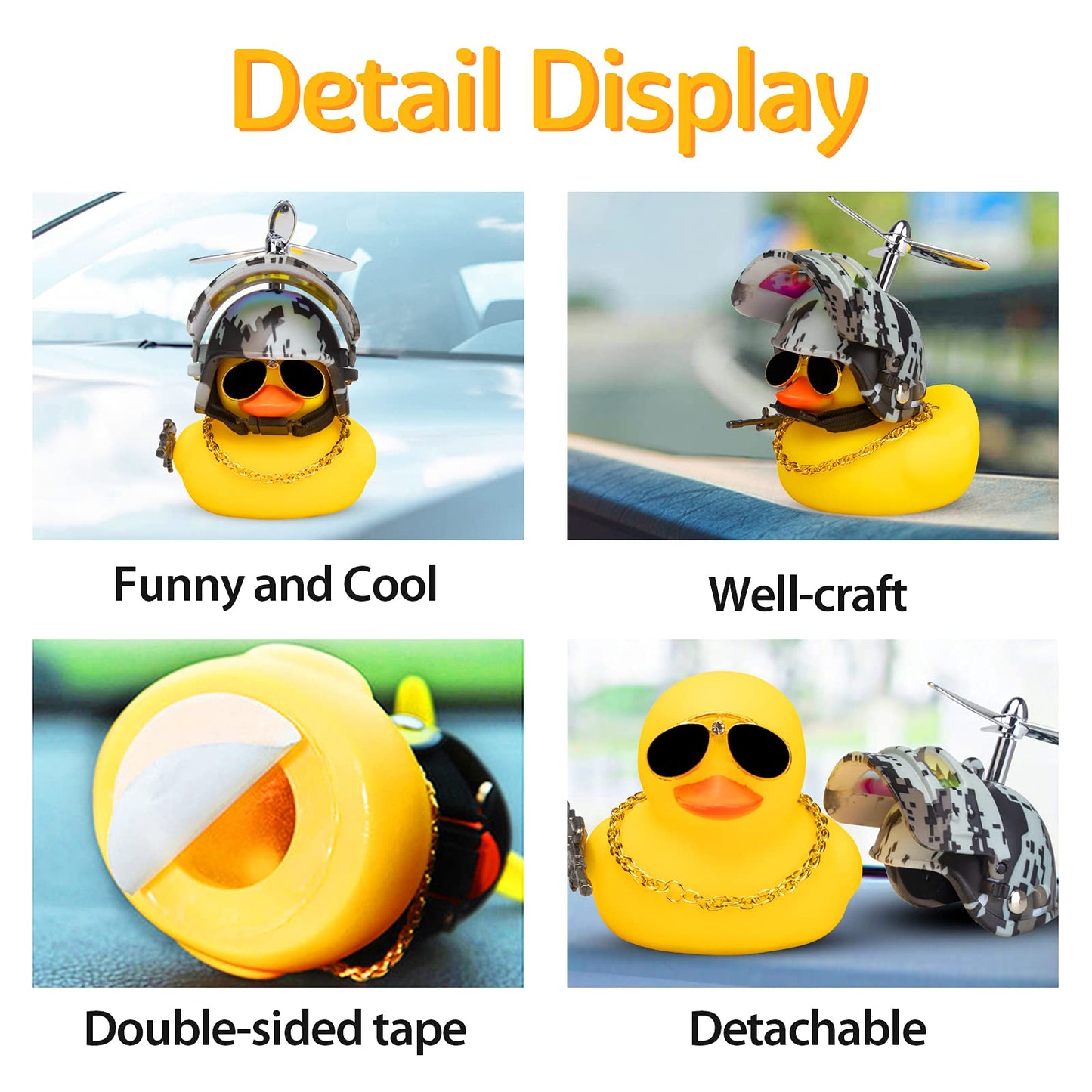 Wonuu Rubber Yellow Duck Car Ornaments Cool Duck Car Dashboard Decorations With Propeller Helmet Sunglasses (Digital Camo-Yellow G)