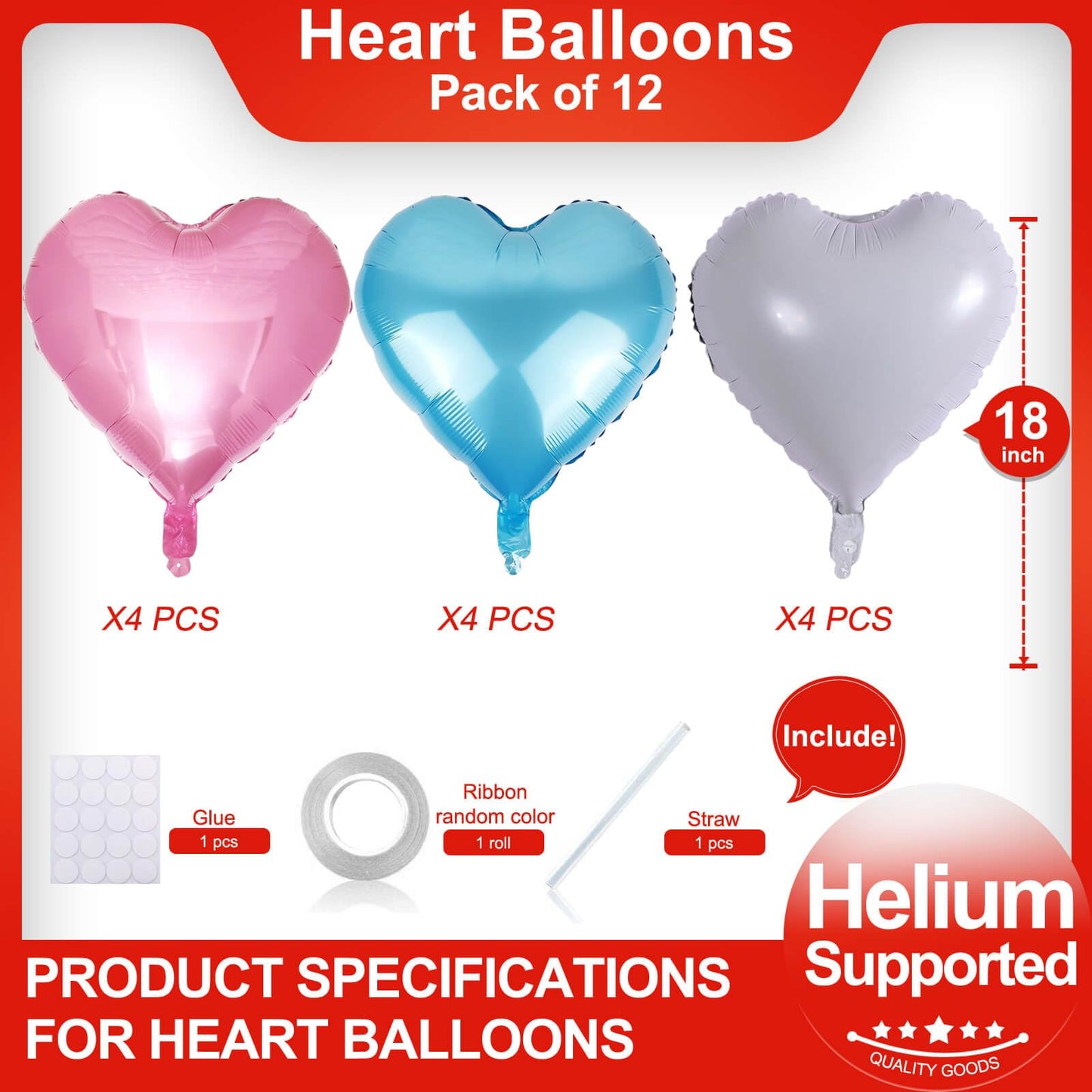 Pink Heart Shaped Balloons Pack Of 12,18 Inch Love Valentine Balloons Blue Heart Romantic Balloons For Valentines Day Propose Ma