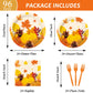 Gisgfim 96 Pcs Fall Thanksgiving Party Plates And Napkins Party Supplies Autumn Leaves Party Tableware Set Pumpkin Maple Party D