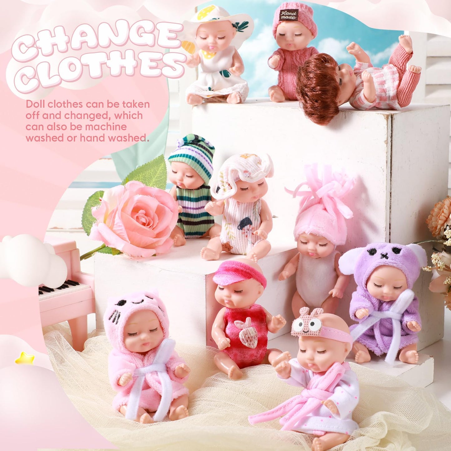 Hanaive 10 Pcs 4 Inch Mini Baby Dolls Lifelike Realistic Baby Dolls Tiny Babies With Clothes Cute Baby Doll Gifts Set For Toddle