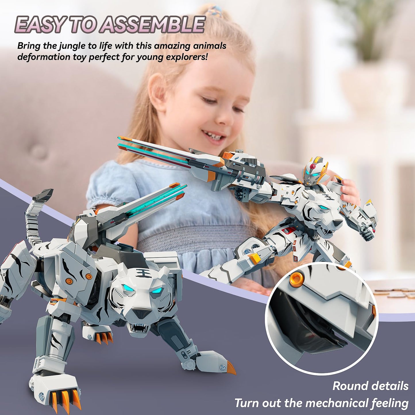 CSDCSD Animals Transforming Robot Toy - Deformation Tiger Action Figure, Portable Gift for Kids, White Tiger, Model CSD8177