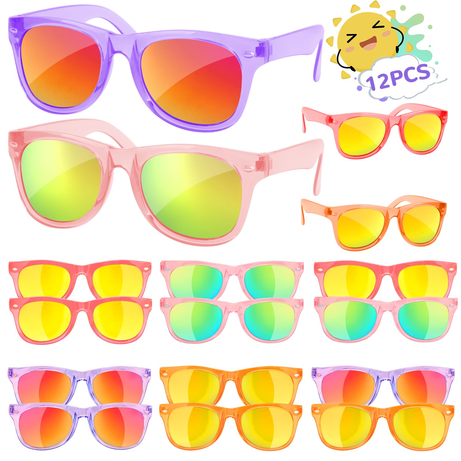 Rugort Kids Sunglasses Bulk Party Favors - 12 Packs Girls Sunglasses For Kids Age 3-8 With Uv 400 Protection, Neon Sunglasses Fo