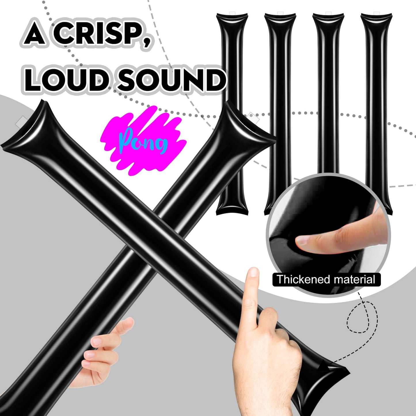 Cssopenss 50 Pcs Black Thunder Sticks Thicken Plastic Cheersticks Black Inflatable Thunder Sticks Sporting Events Team Spirit Ch