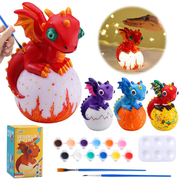 JMMICO Paint Your Own Dragon Lamp Craft Kit, DIY 3D Craft Dragon Night Light with 12 Colors Paint, Arts and Crafts for Kids Ages