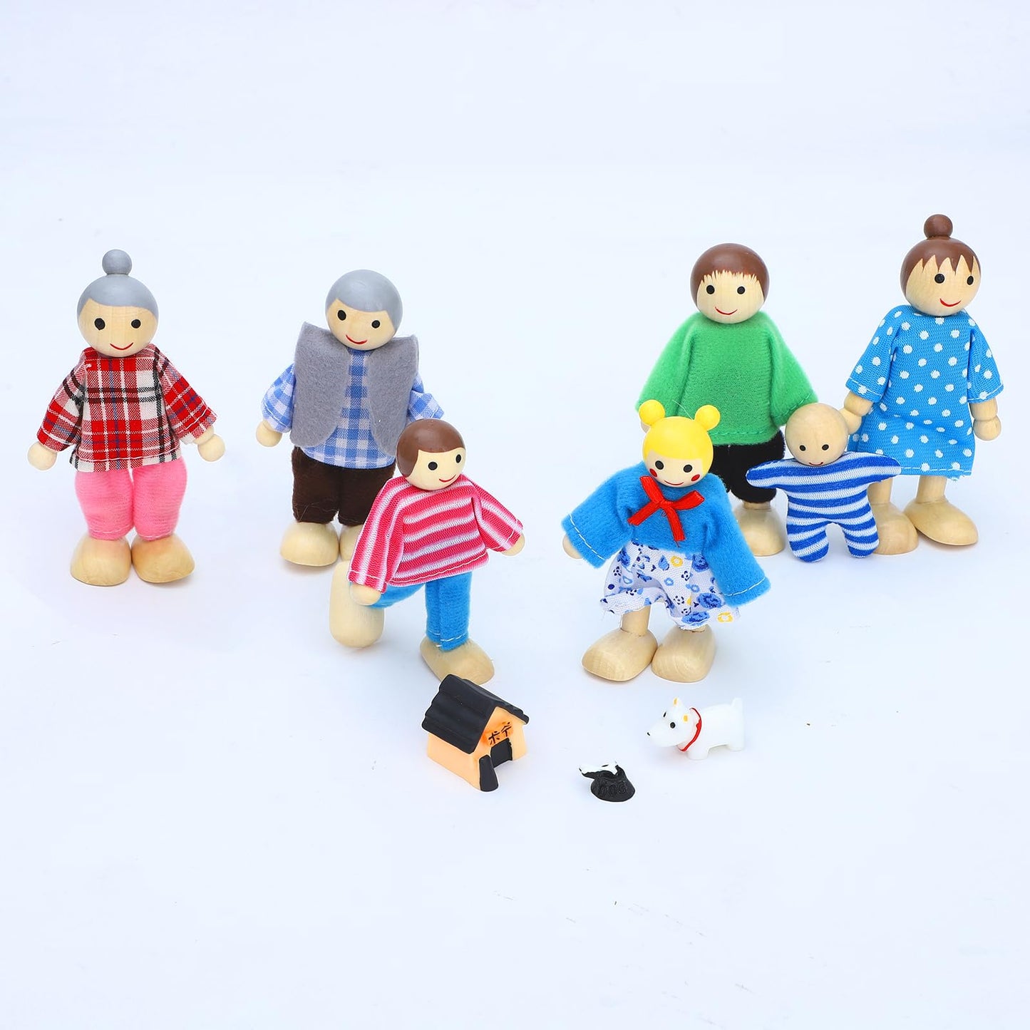 ONEST 10 Pieces Wooden Dollhouse Family Set Mini People Figures Sets Dollhouse Dolls Wooden Doll Family Pretend Play Figures Acc