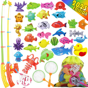 Goody King Magnetic Fishing Game Pool Toys For Kids - Outdoor Indoor Carnival Party Water Bath Toy For Toddlers 1-3 4 5 6 Years Old 2 Players Gift (Medium)