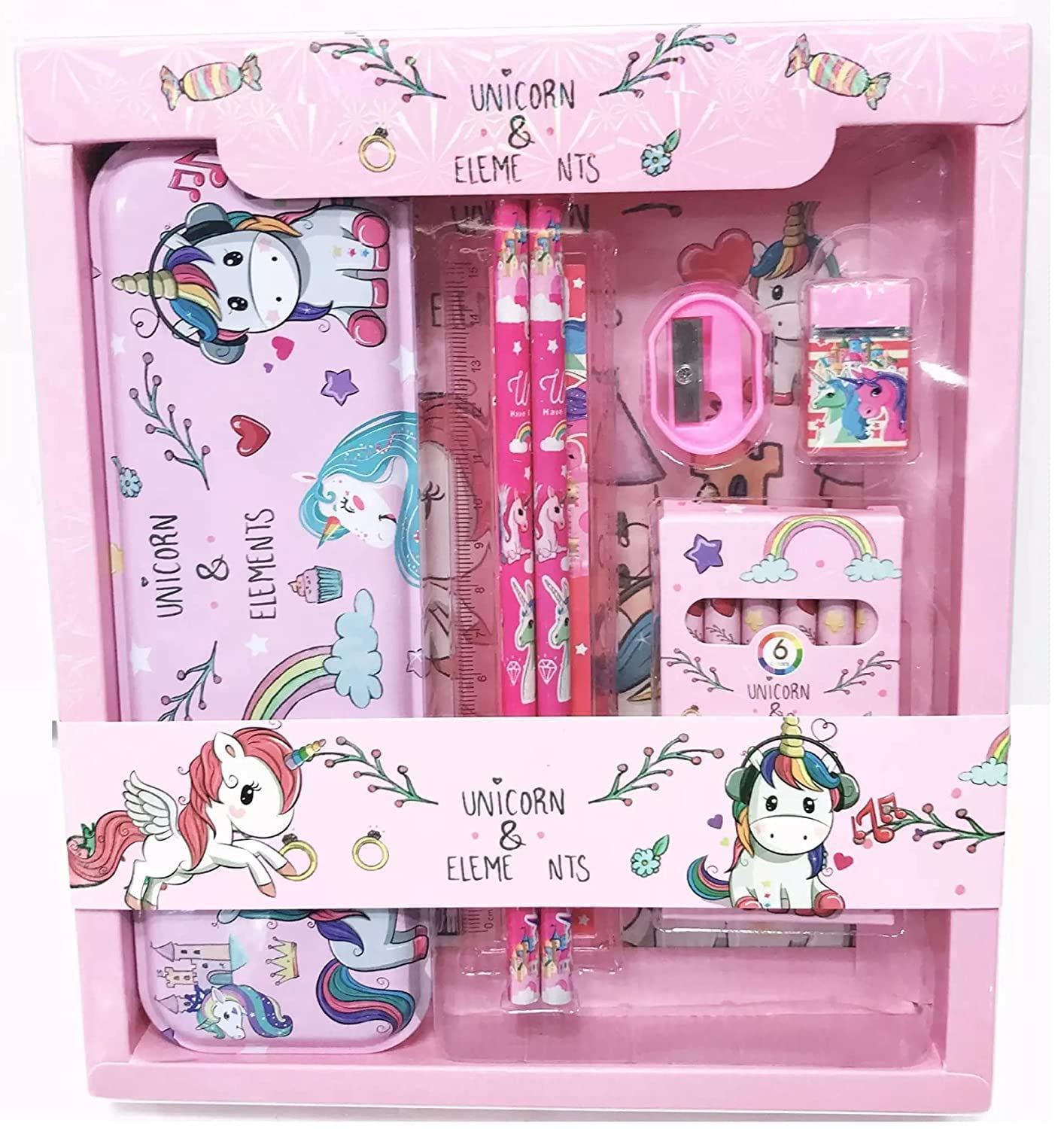 Youth Enterprises 12 Pcs All In One Unicorn Theme Stationery Set Combo Boys Unicorn School Supplies Stationery Gift Set Kit With