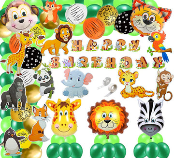 Fi  Flick In 81 Pcs Jungle Theme Party Decoration Foil Balloons Cutouts Cake Topper Props Set Jungle Theme Birthday Decoration 