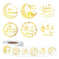 FEBSNOW 600 Pcs Gold Foil Ramadan Eid Mubarak Stickers, Modern Style, Multi-Surface, Paper with Gold Foil, Round, Ramadan Theme,