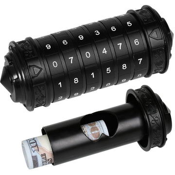wellsee Da Vinci Code Mini Numbers Cryptex Brainteaser Puzzle Box,Metal Password Lock Cash Box with Hidden Compartment for Money