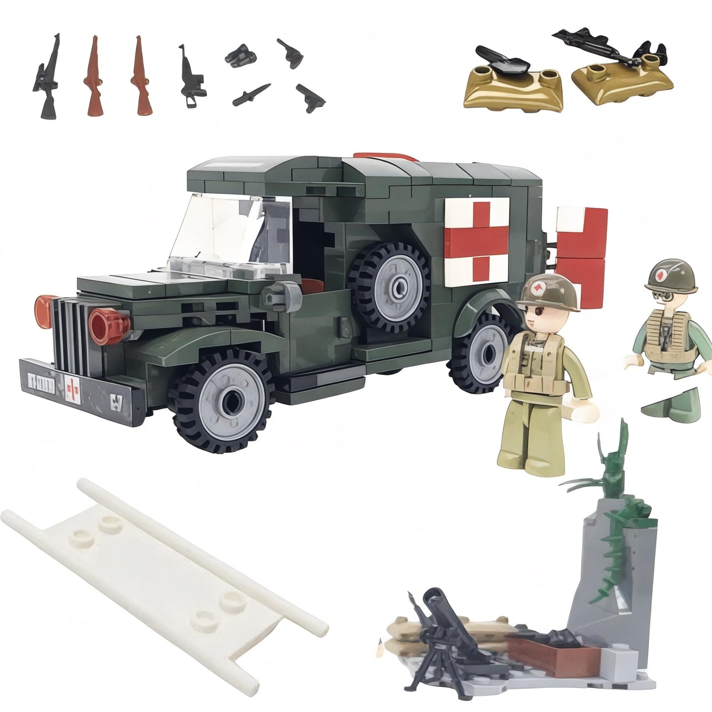 General Jim'S Military Building Blocks Us Army Ambulance Ww2 (World War 2) Brick Building Vehicle - Military Ambulance Building Blocks Set For Wwii Or Brick Building Enthusiasts