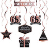 LINGTEER Happy 65th Birthday Rose Gold Swirls Streamers - Cheers to 65th Birthday 65 Years Old Bday Party Hanging Decorations.