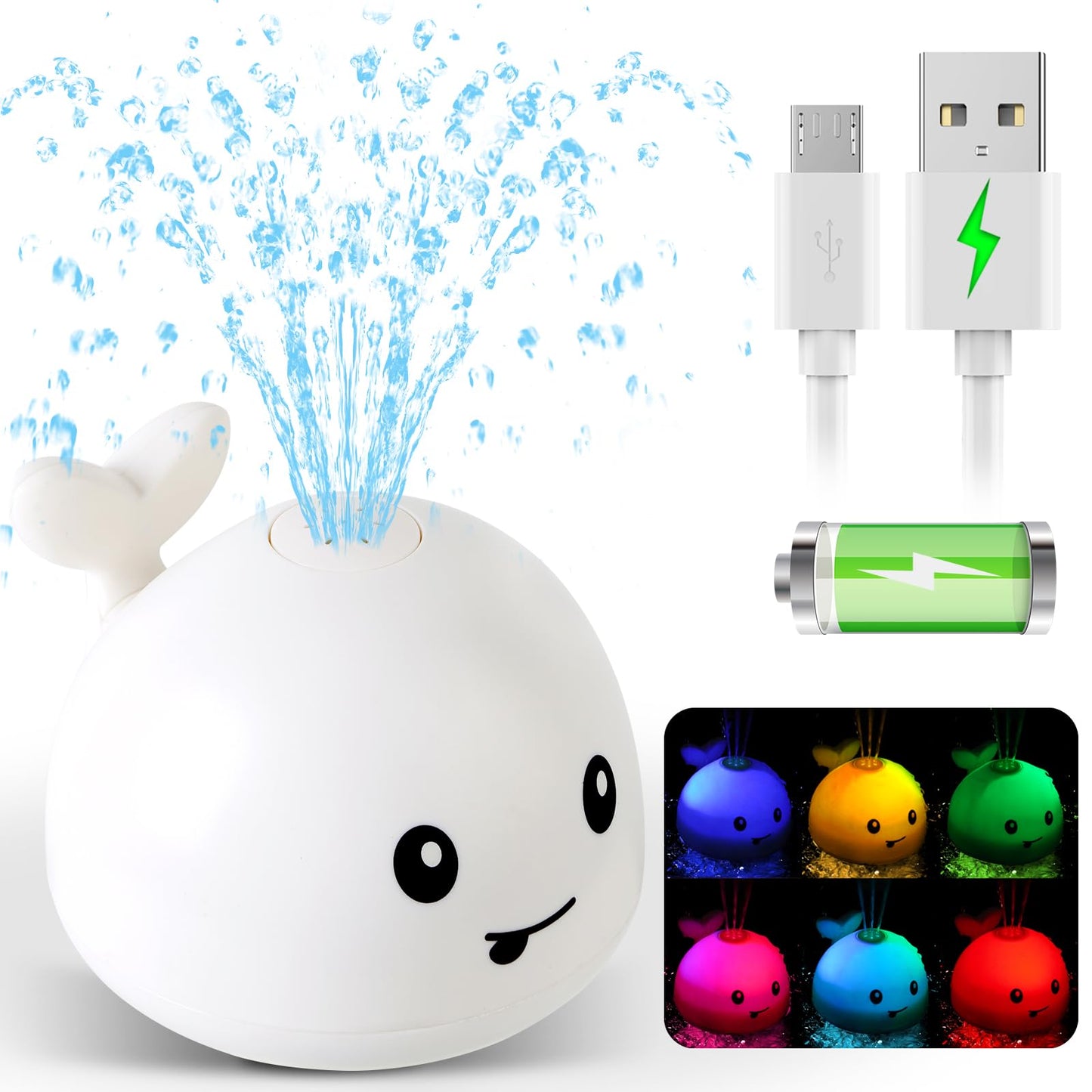 2024 Upgraded Baby Bath Toys, Rechargeable Light Up Bath Toys For Kids 1-3 Babies 6-12 12-18 Months, Whale Sprinkler Spray Water