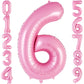 Pink Number 6 Balloon 40 Inch, Big Large Foil Helium Number Balloons, Jumbo Giant Mylar Number 6 Balloons For 6 Year Old Birthda