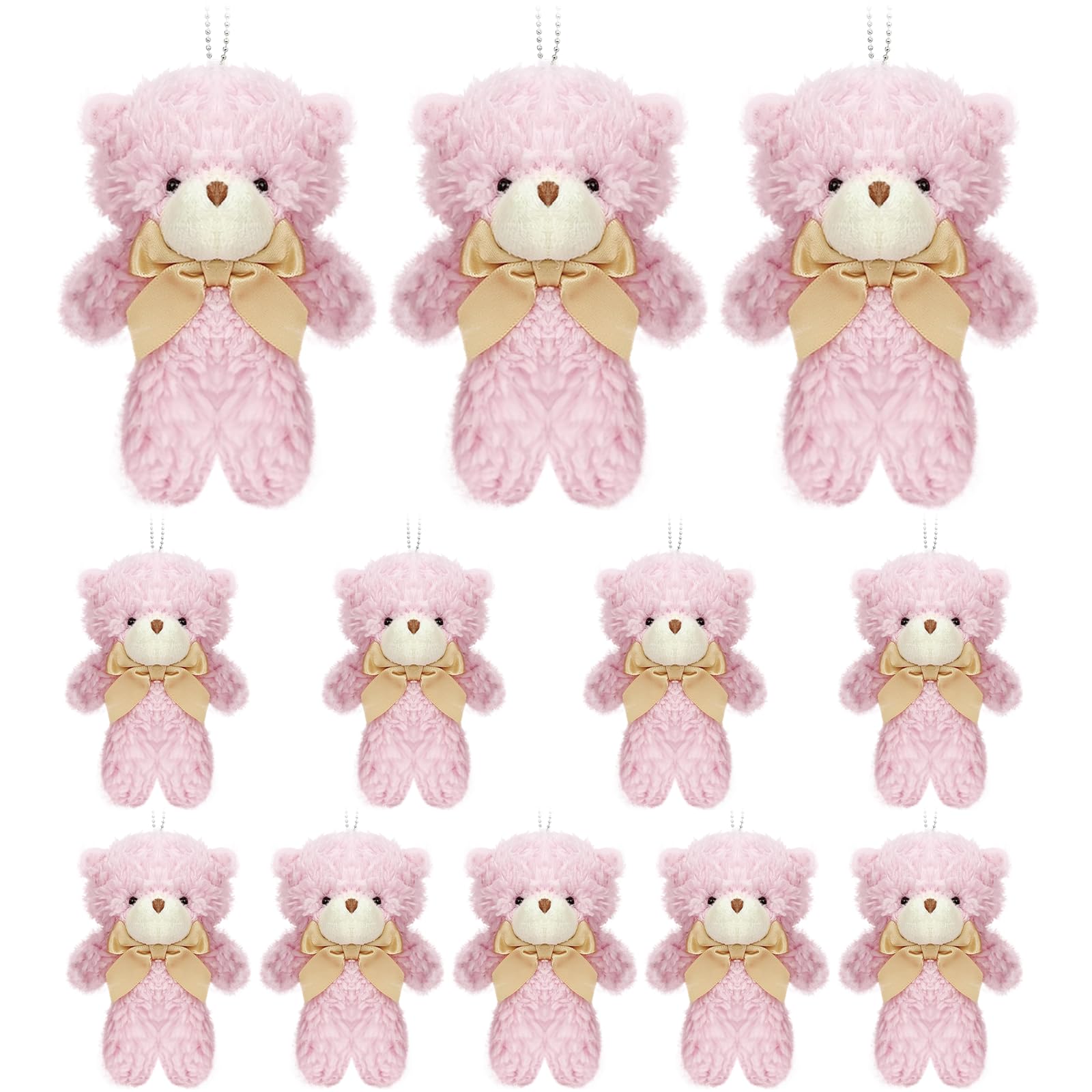 Yjubaoa 12 Pcs Mini Teddy Bears Pink Teddy Bear Stuffed Animal Plush Bear Keychain Birthday Graduation Christmas Party Favor Val