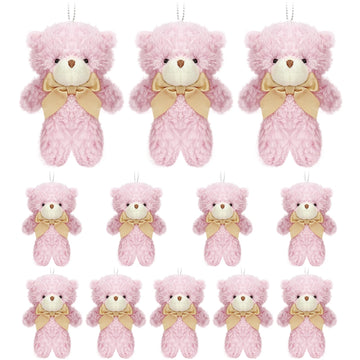 Yjubaoa 12 Pcs Mini Teddy Bears Pink Teddy Bear Stuffed Animal Plush Bear Keychain Birthday Graduation Christmas Party Favor Val
