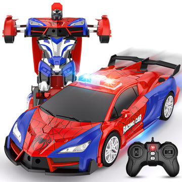 Febyhim Spider Remote Control Car for Boys 4-7, 2.4GHz RC Car 1:18 Scale, One-Button Transforming Toy with 360 Spins, LED Lights