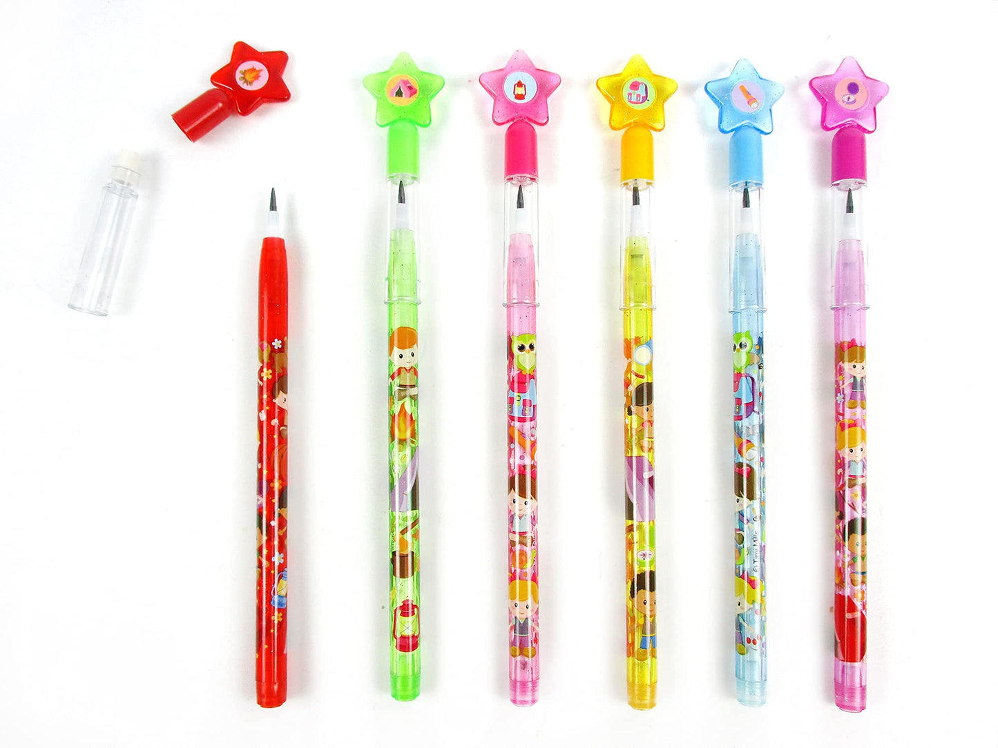 TINYMILLS 24 Pcs Camping Multi Point Stackable Push Pencil Assortment with Eraser for Carnival Prize Goodie Bag Stuffers Party F