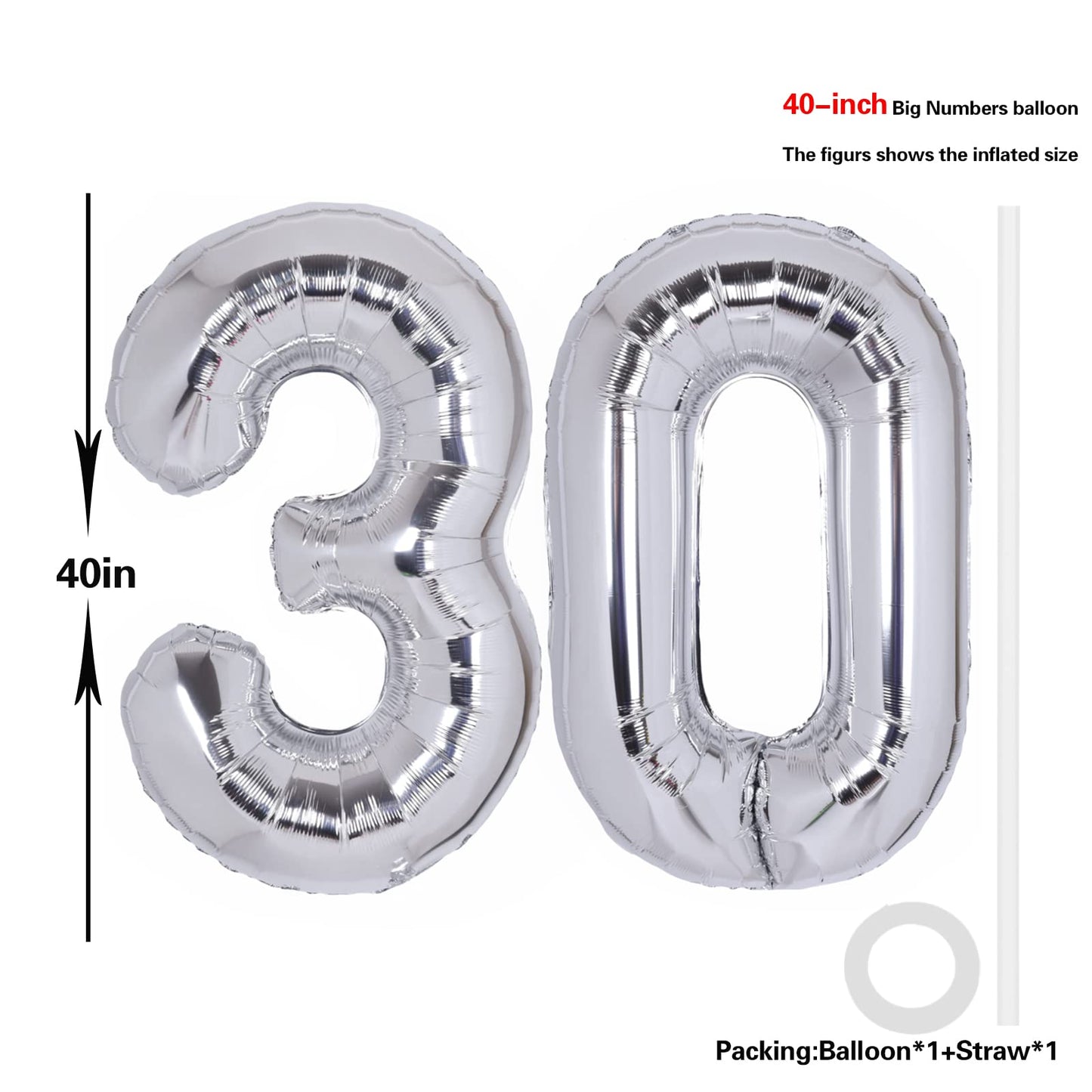 40 Inch Number 30 Balloon Silver Jumbo Giant Big Large Number 30 Foil Mylar Silver Balloons 30Th Birthday Party Anniversary Deco