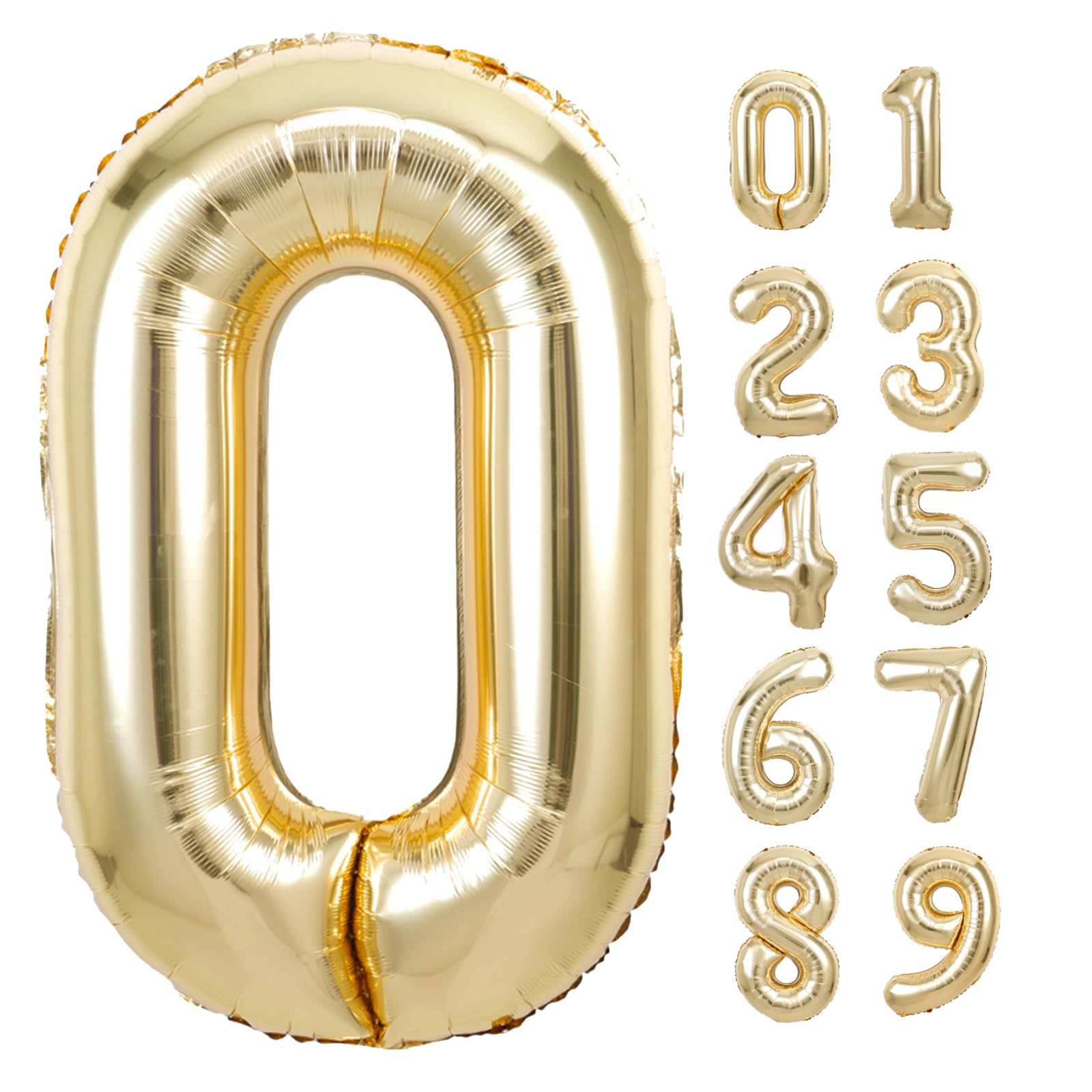 40 Inch Giant White Gold Number 0 Balloon, Helium Mylar Foil Number Balloons For Birthday Party, Birthday Decorations For Kids,