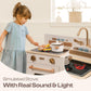 ROBOTIME Play Kitchen for Toddlers, Wooden Kids Play Kitchen Playset with Real Lights & Sounds/Ice Cube Dispenser, Pretend Play