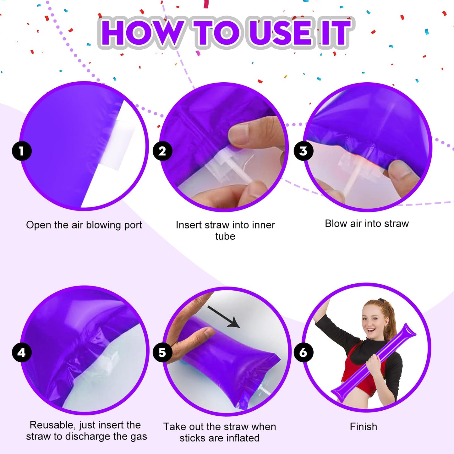 Cssopenss 50 Pcs Purple Thunder Sticks Thicken Plastic Cheersticks Purple Inflatable Thunder Sticks Sporting Events Team Spirit