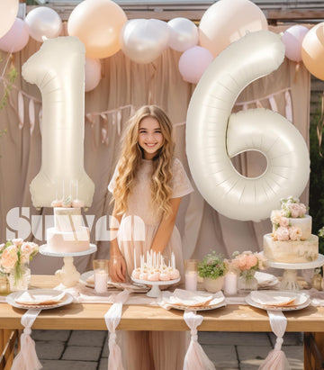 Suwen 40 Inch Cream White Large 16 Number Balloons Big Foil Helium Number Balloons 0-9 Jumbo Happy 16Th Mylar Birthday Party Dec