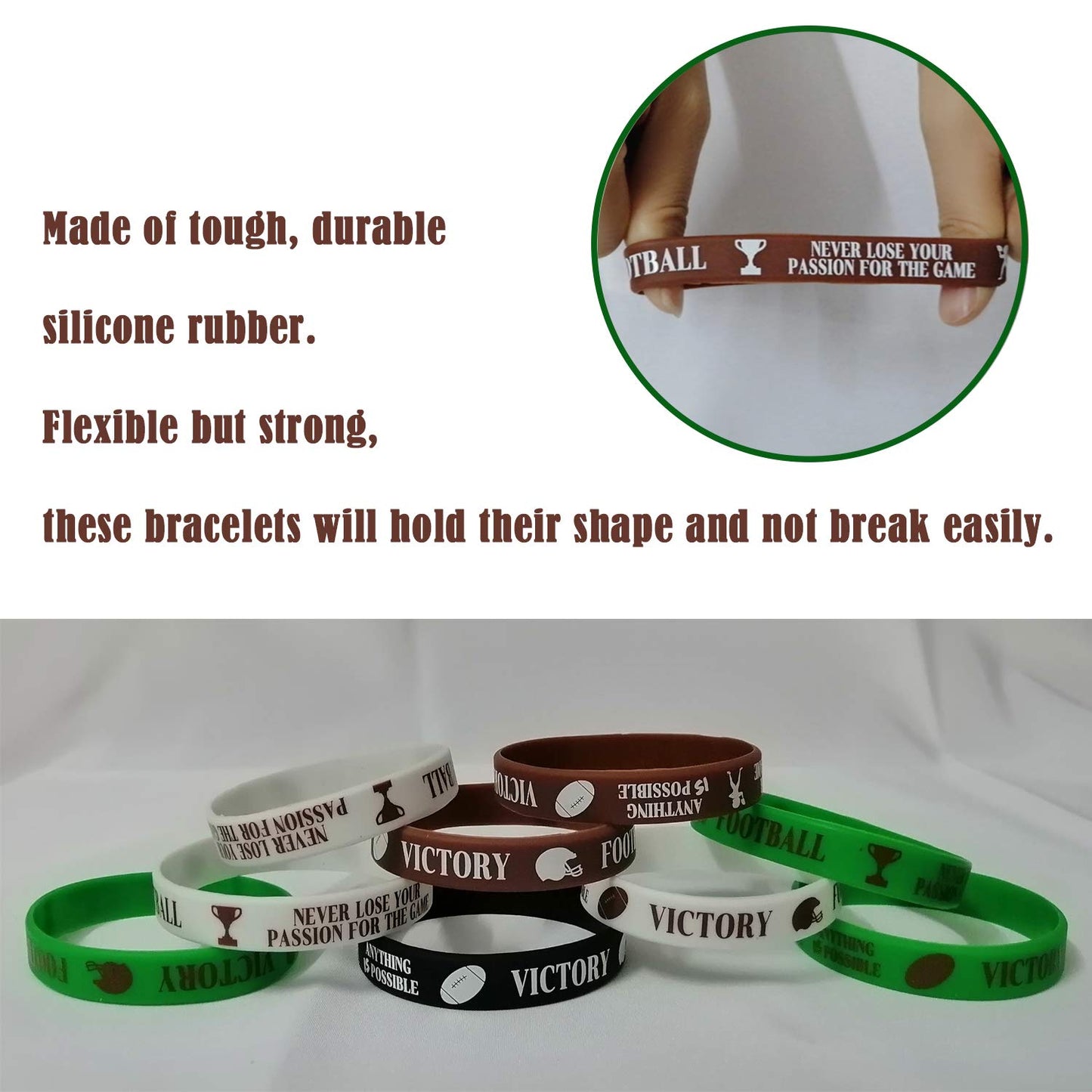 36 PCS Football Motivational Rubber Bracelets - Super Bowl Sports/Football Birthday Party Favors Supplies Decorations Gifts Priz