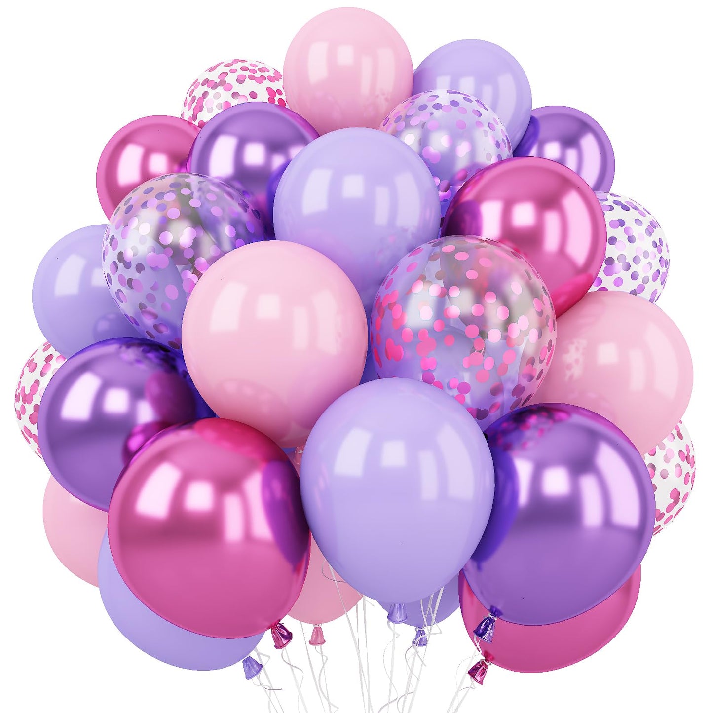Togvu 60 Pack Metallic Confetti Balloons - 12 Inch Pink Purple Latex for Birthday, Wedding, Baby Shower Decorations