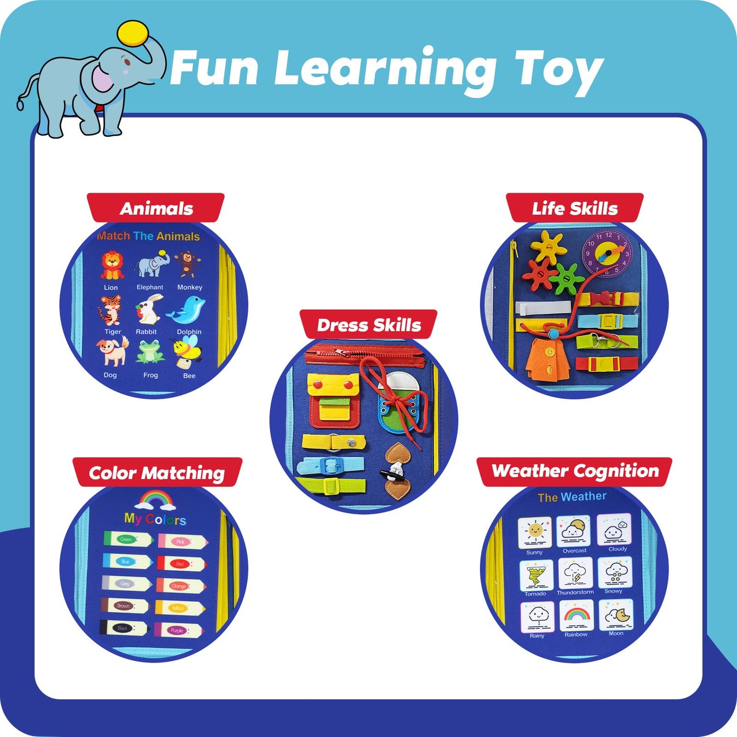 Inklab Busy Board For 3 Year Old, Montessori Toys For 1-3 Year Old, Toddler Learning Toys Ages 2-4, 3 Year Old Boy Birthday Gift