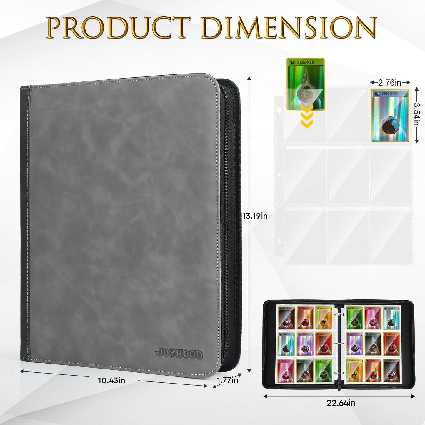 JoyHood Card Binder for Trading Card  Card Collection Binder with 9 Pocket - Hold Up to 900 Cards  Card Album Holder compatible with TCG/PM/MTG/OPCG/YGO Card (Grey  9 Pocket)