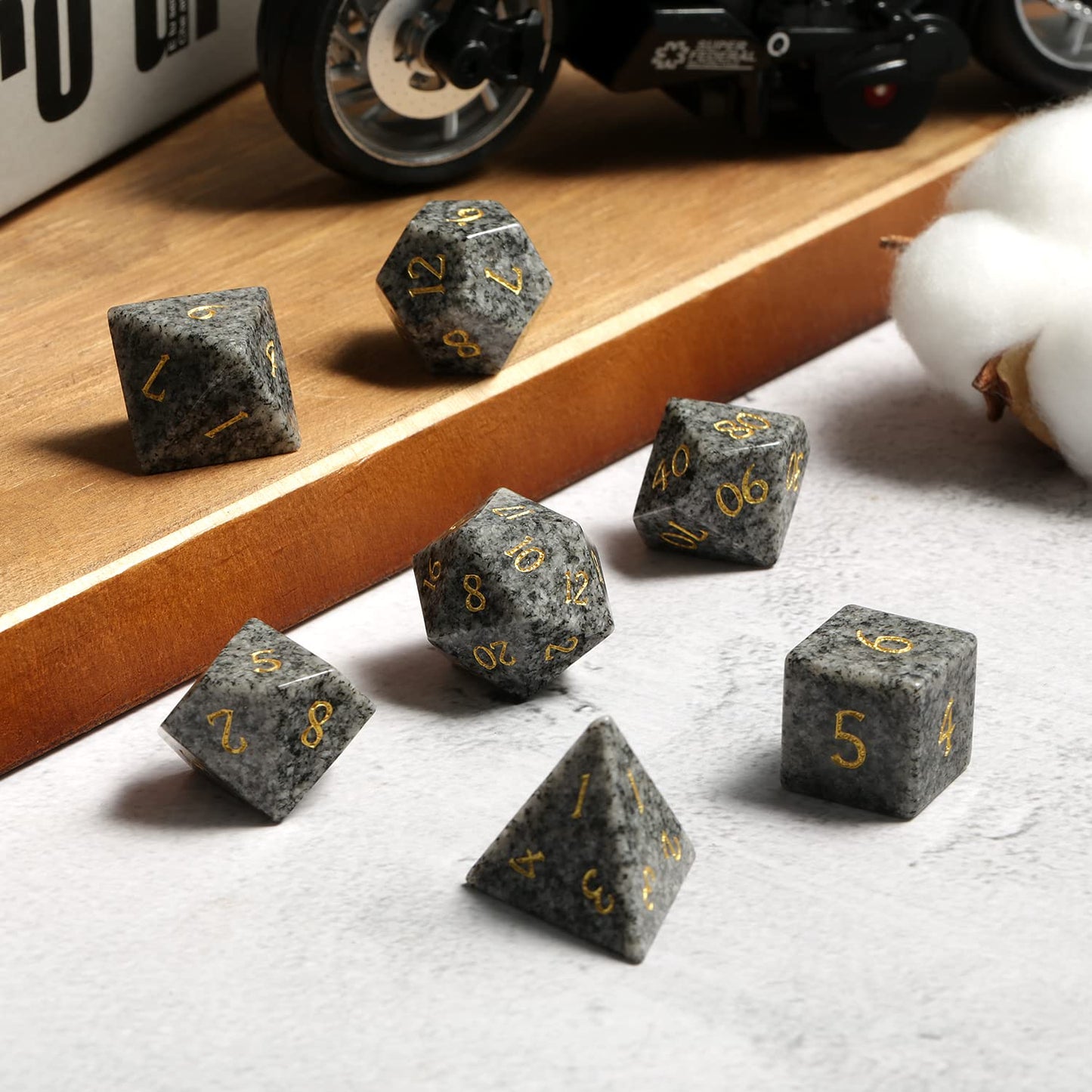 DNDND Soapstone Dice Set D&D Natural Stone Handmade Dice Set with Grogeous Gift Case for DND Tabletop Game (Soapstone)