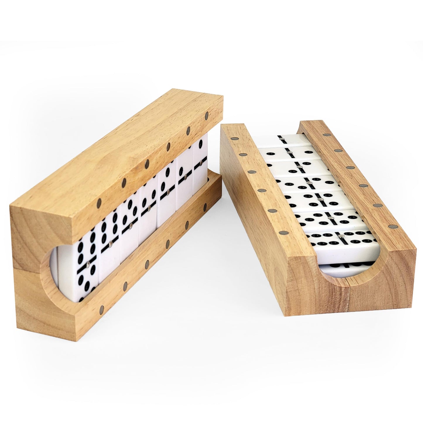 Domino Game Set Of 28 | Professional Double 6S | Multi-Use Box | Trays To Stand Tiles | By Adesign+ (Wood & Cardboard)