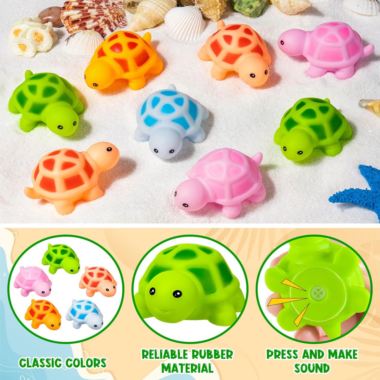 25PCS Mini Rubber Turtle Green Floating Squeaky Sea Turtle Rubber Bath Toy, Cute Screaming Sound Bulk for Bath Shower Swimming P