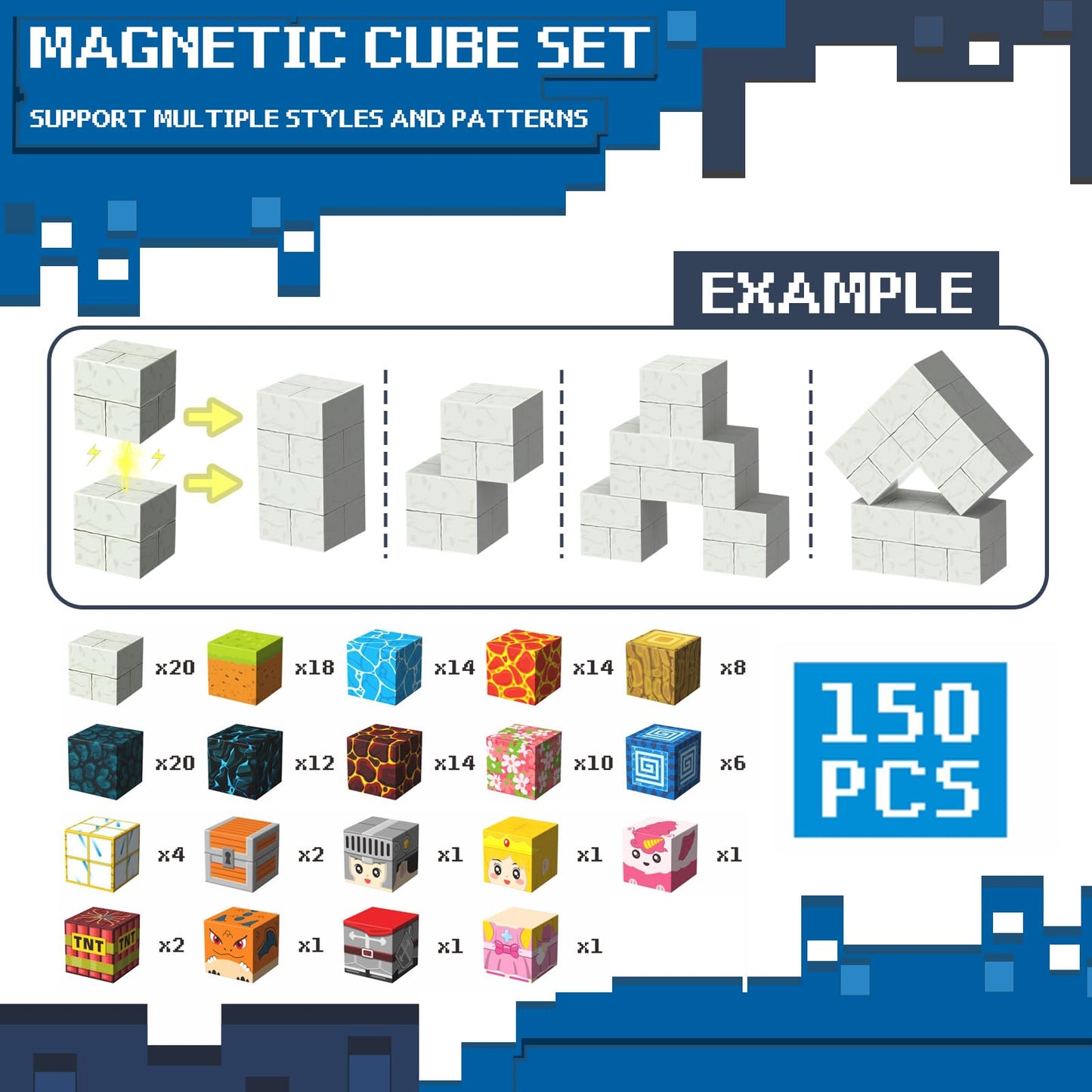 Dcwunk Magnetic Building Blocks - 150PCS Build Magnet World My Magic Portal Set, Toddler Toys STEM Montessori Sensory Toys for 3