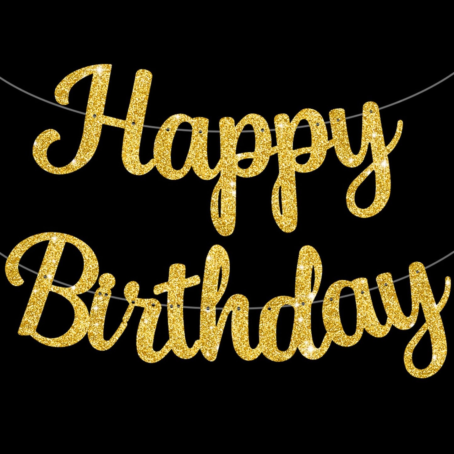 Beishida Gold Happy Birthday Banner - No Diy 10Feet,Pre-Strung-Glitter Happy Birthday Sign, Happy Birthday Garland,Happy Birthda