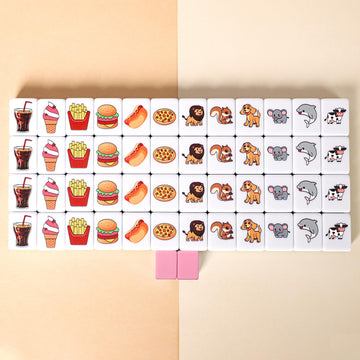 GRACIAS 2 Player Mahjong Block Set - 50 Premium Pink Tiles (30mm) with Animal & Food Patterns, Portable with Carry Bag