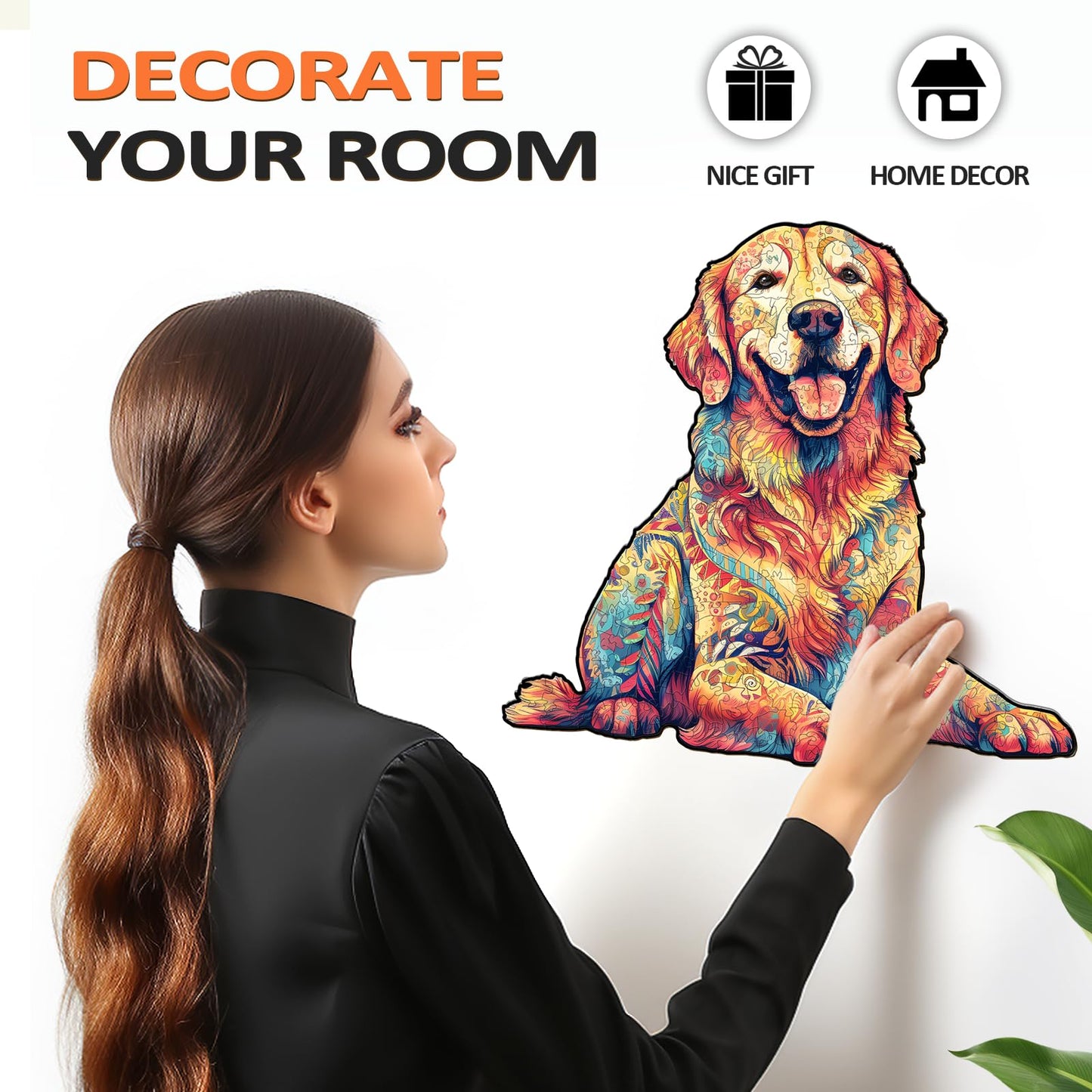 masseruon Wooden Puzzle for mature-themeds-Loyal Golden Retriever  Dog Puzzles for mature-themeds(S  120pieces  9.4*8.9in)  Beautiful Animal Dog Jigsaw Wood Puzzles mature-themed  Family Puzzle Game Christmas Birthday Gift